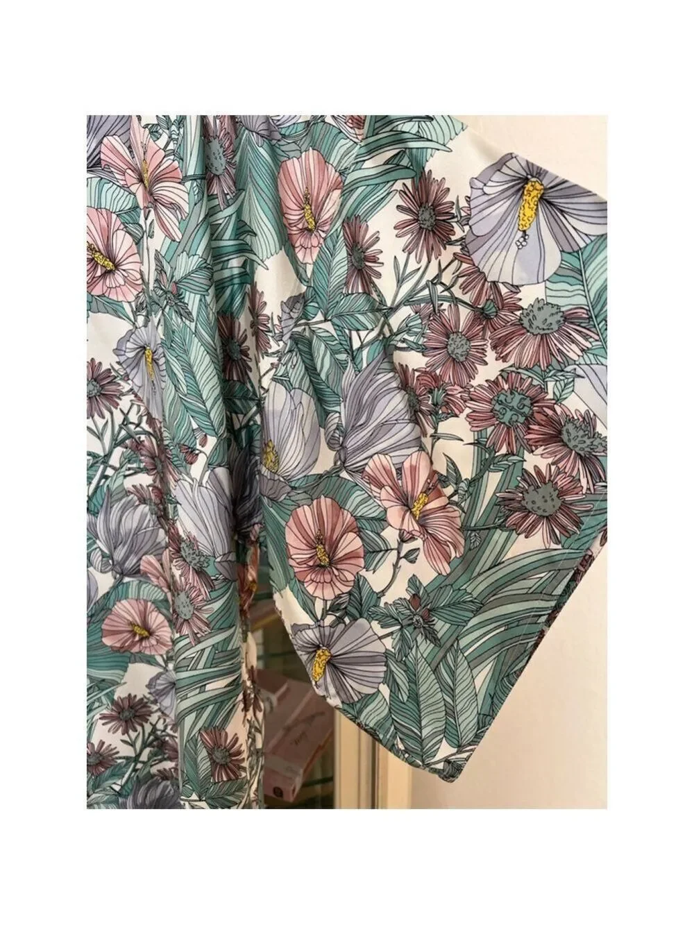 New Tory Burch Floral 100% Silk Tunic M White Green